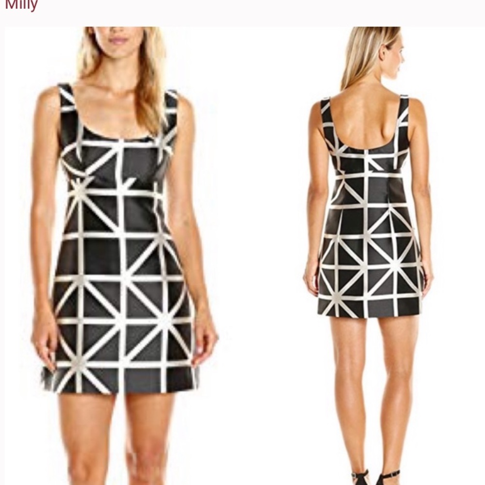 Milly mod satin geometric flare dress, size 6